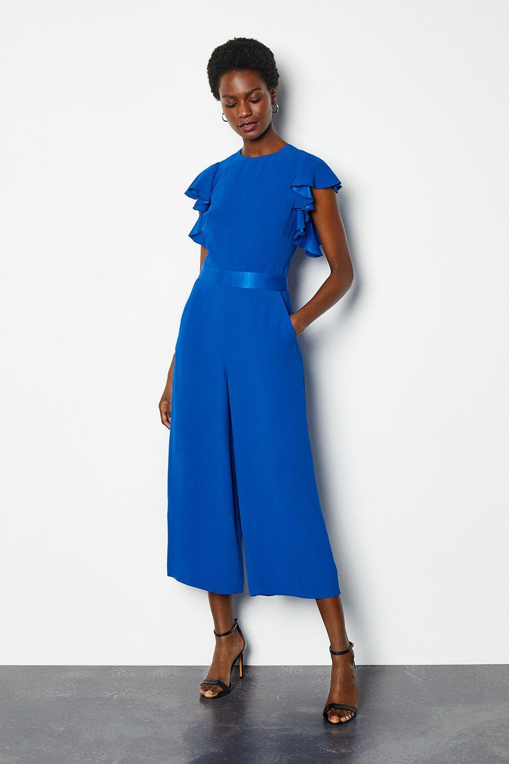 karen millen blue ruffle detail dress