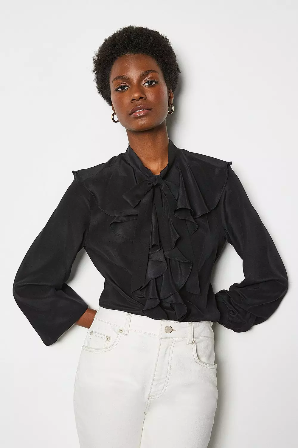 Silk Long Sleeve Ruffle Shirt | Karen Millen