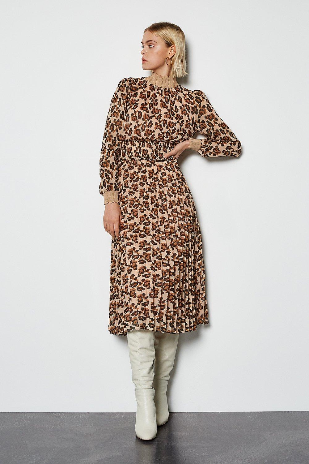 leopard print midi dress with sleeves