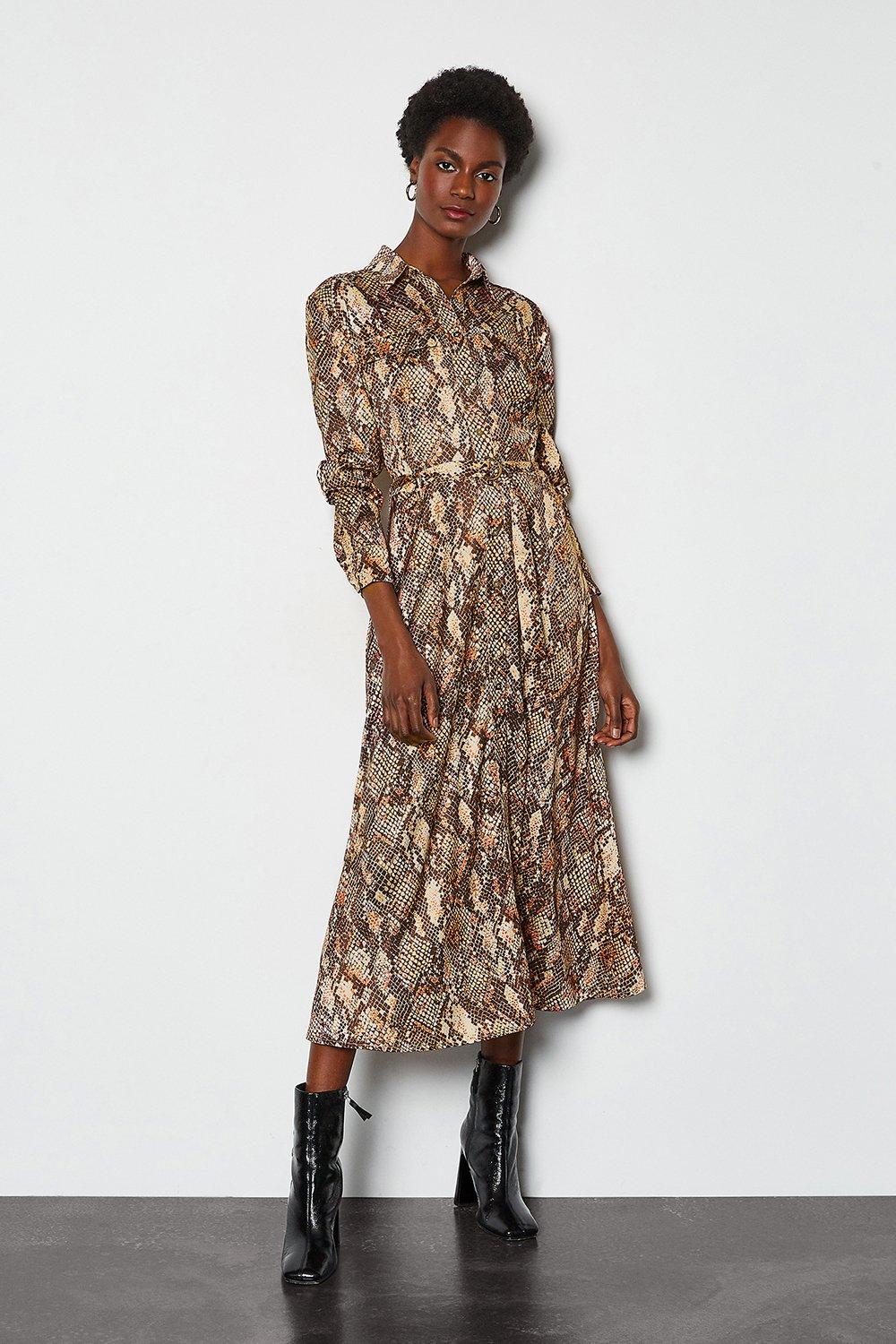 long sleeve snake print maxi dress