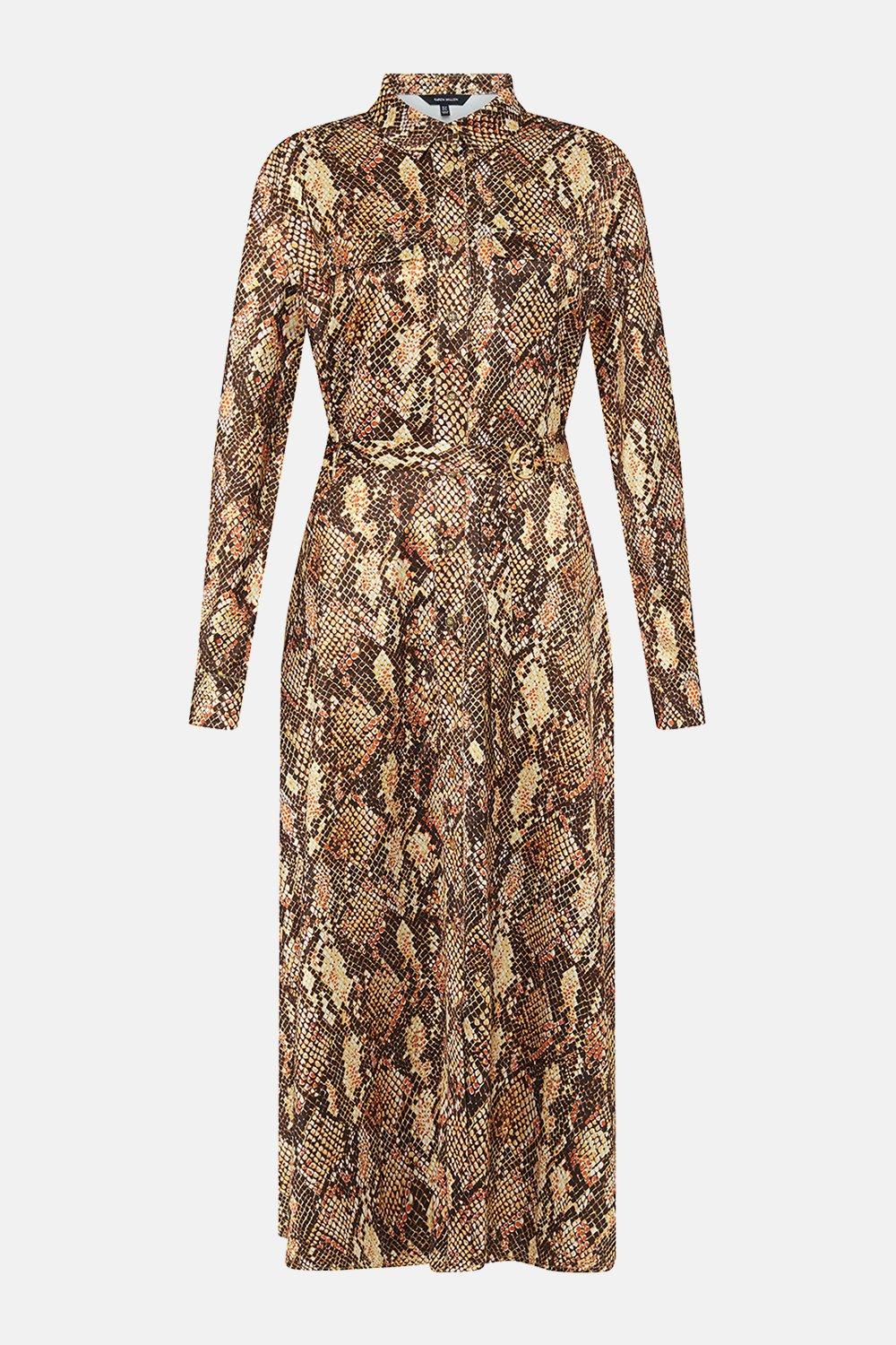 snakeskin midi shirt dress