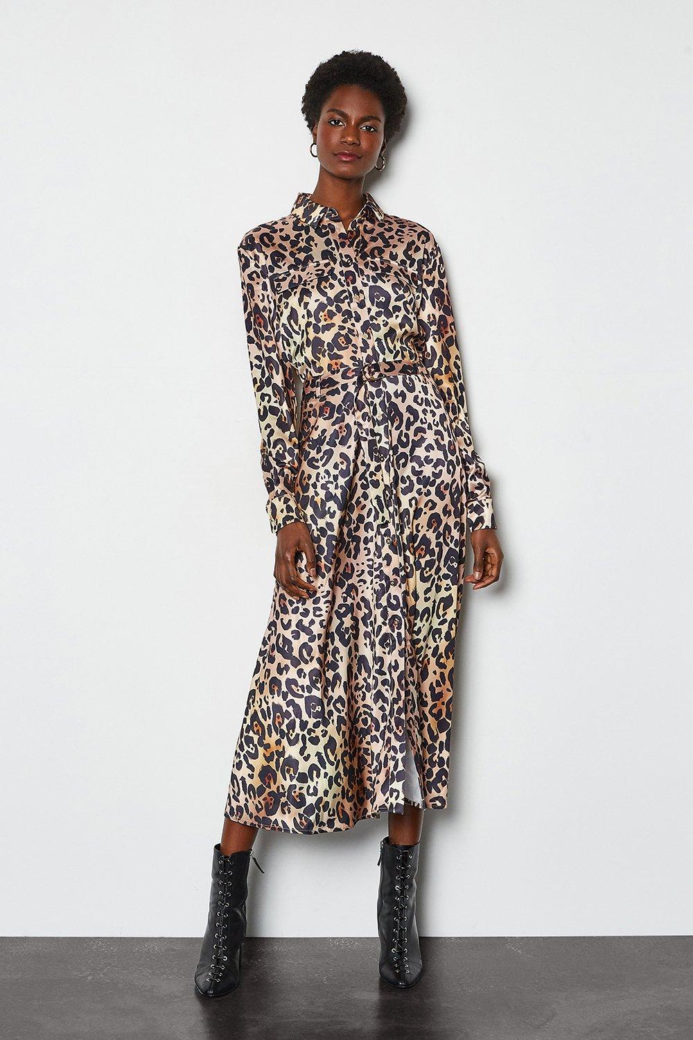 animal print shirt dress midi