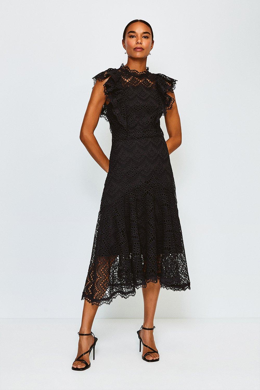 black lace ruffle dress