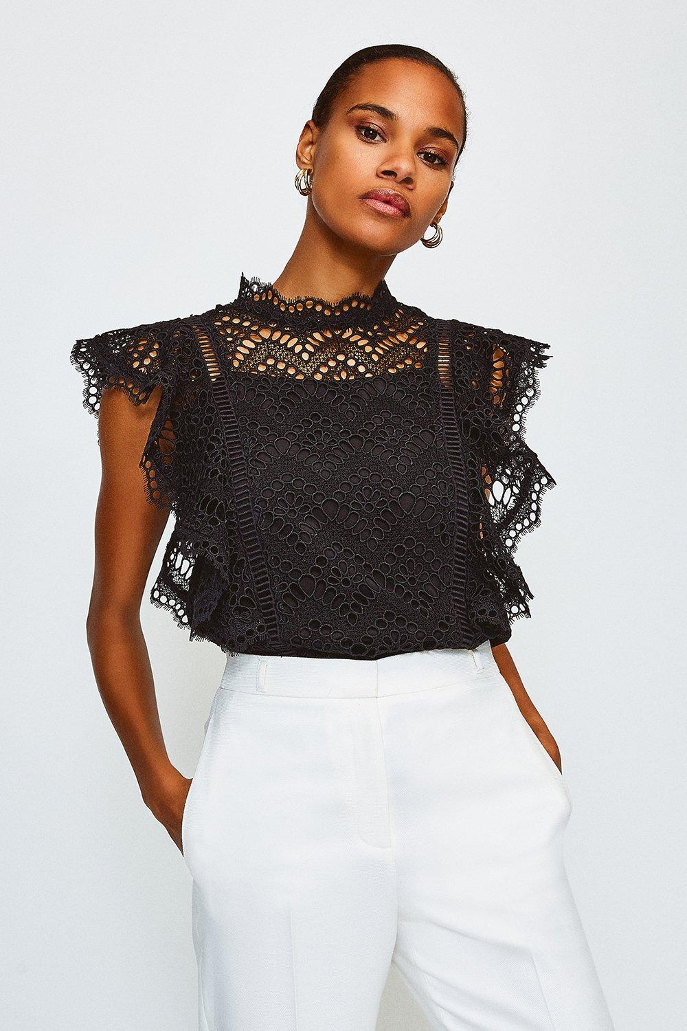 black lace ruffle top