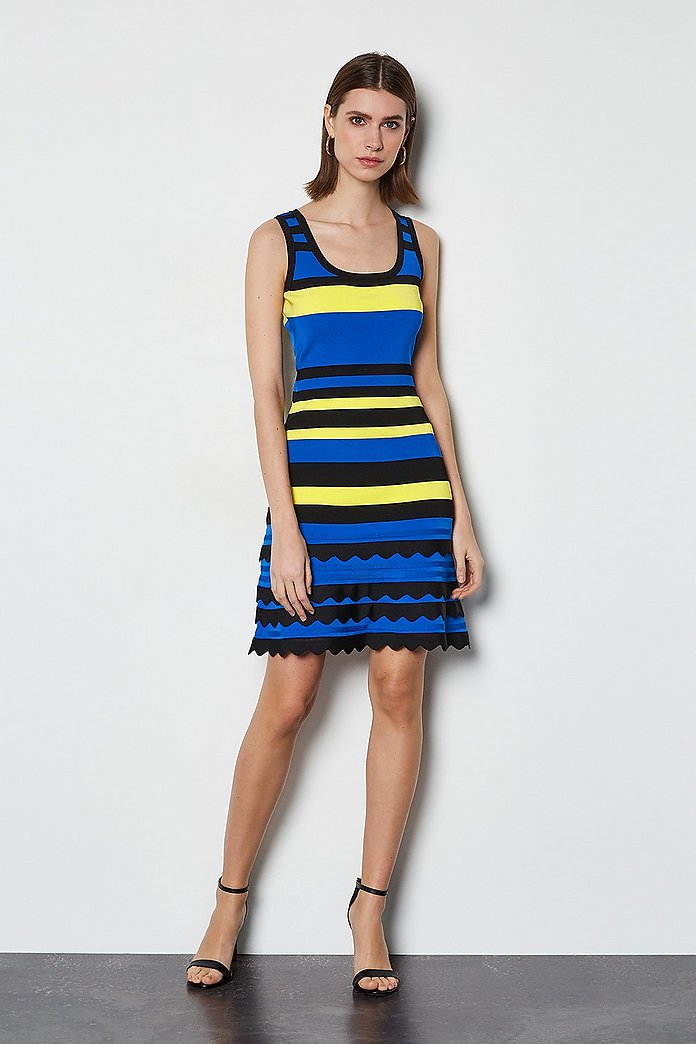 Striped Knit Scallop Trim Dress | Karen Millen Striped Knit Scallop Trim Dress | Karen Millen