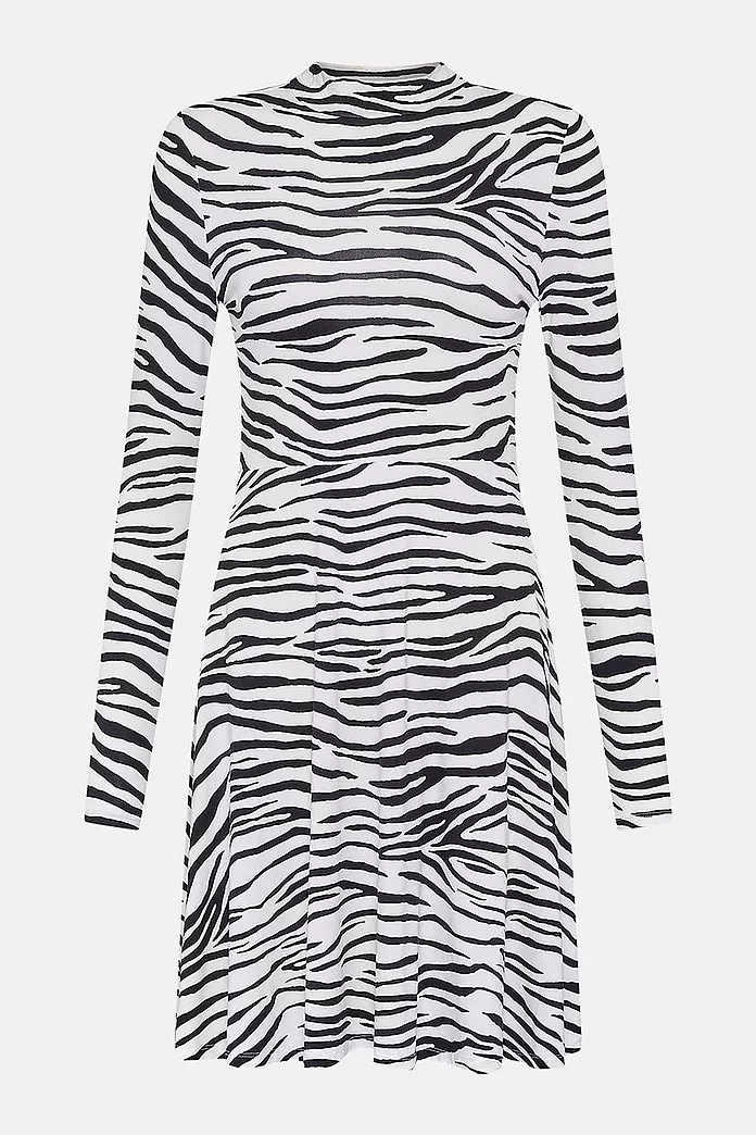 Zebra Print Jersey Flared Dress