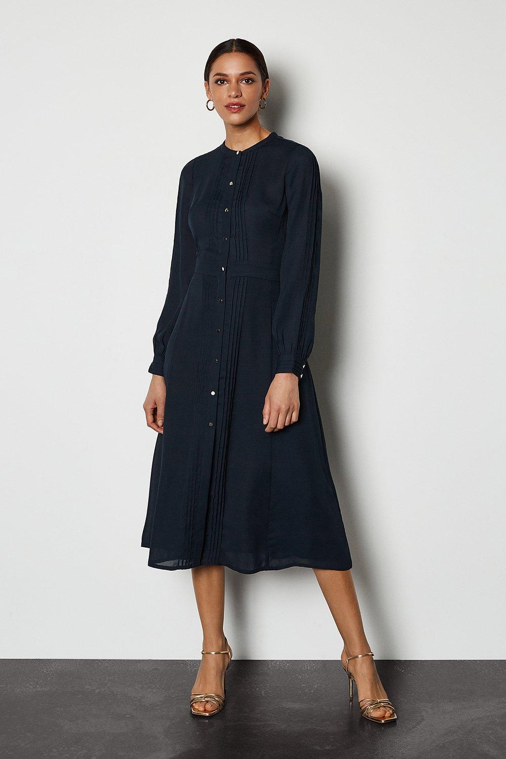 karen millen pleated midi shirt dress