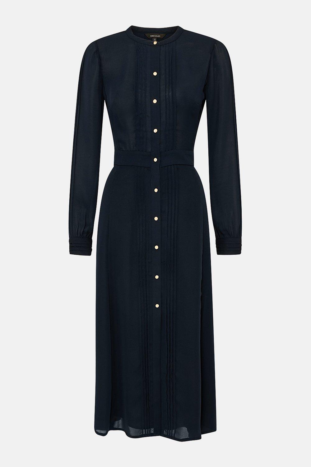 karen millen pleated midi shirt dress