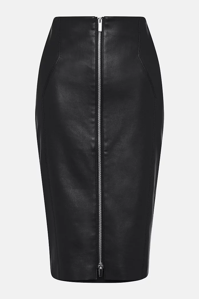 Size 20-22 NEXT BNWT Women's Black Faux Leather Coated Zip Mini Pencil Skirt