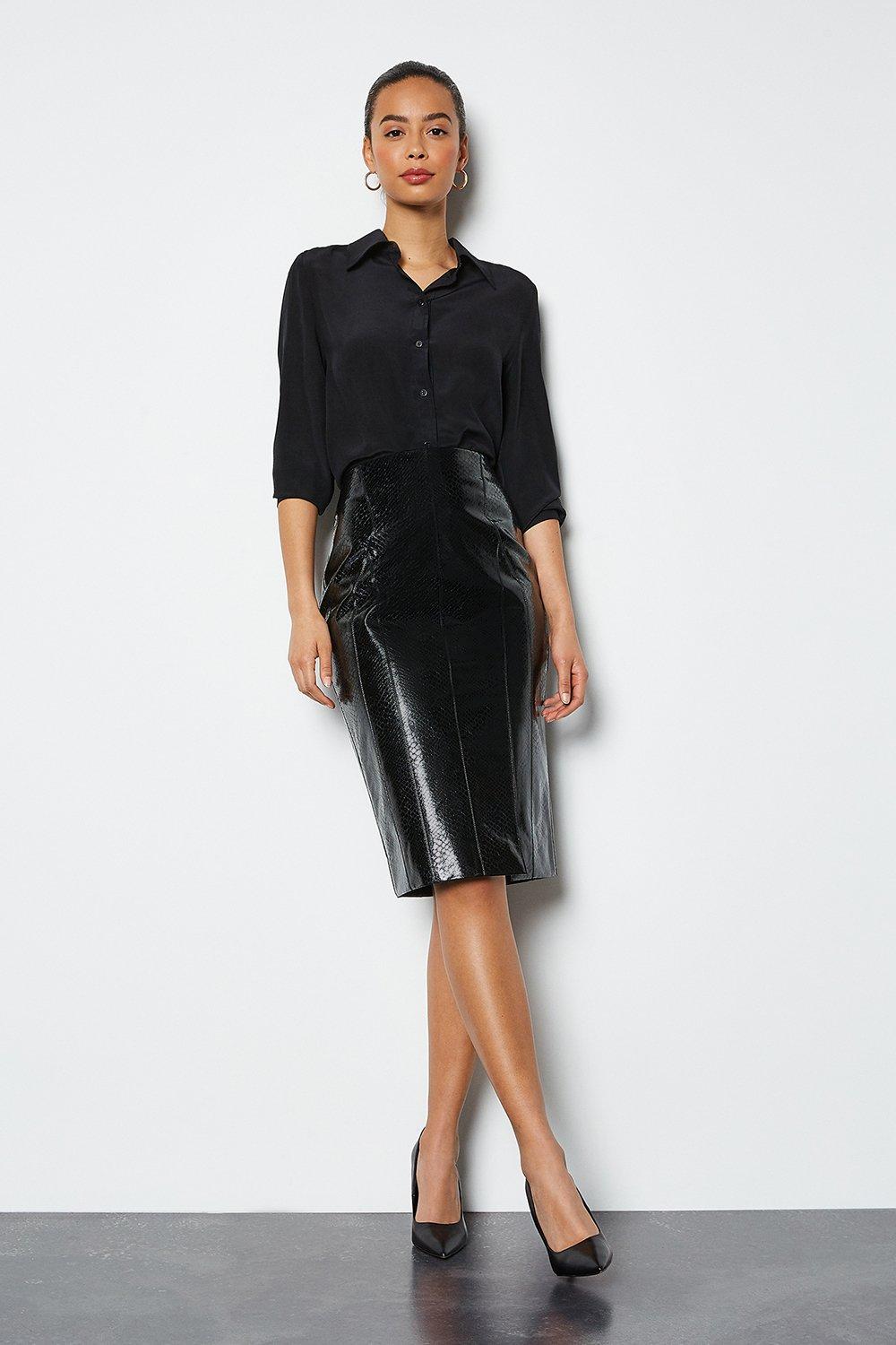 Croc Effect Faux Leather Front Split Skirt | Karen Millen