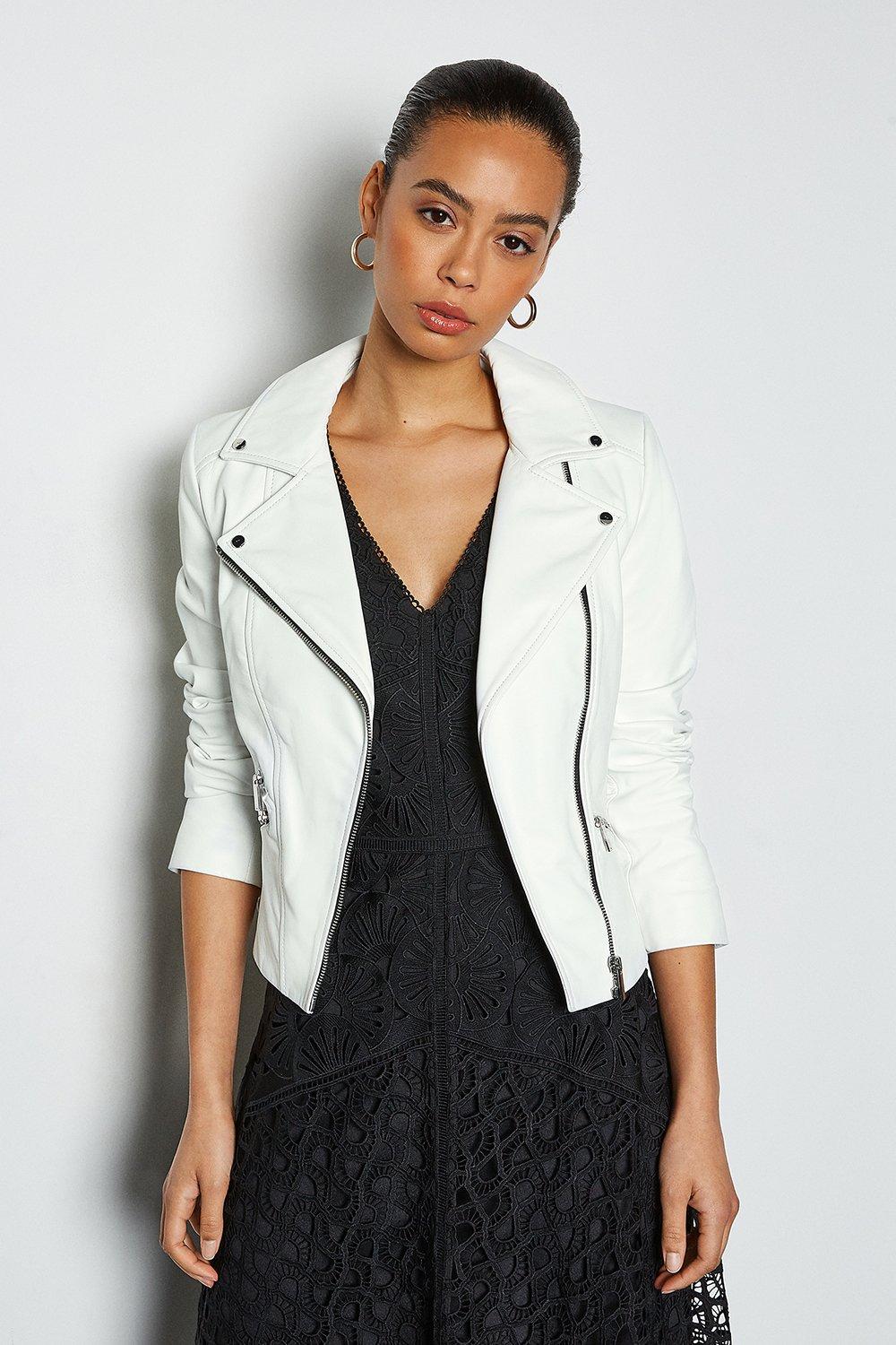 Leather Signature Biker Jacket Karen Millen