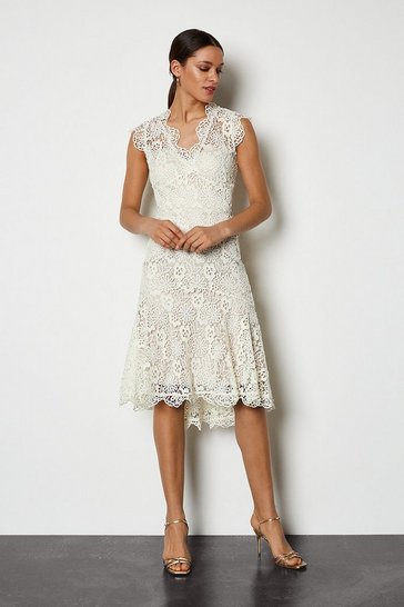 Fitted Knee Length White Lace Dress