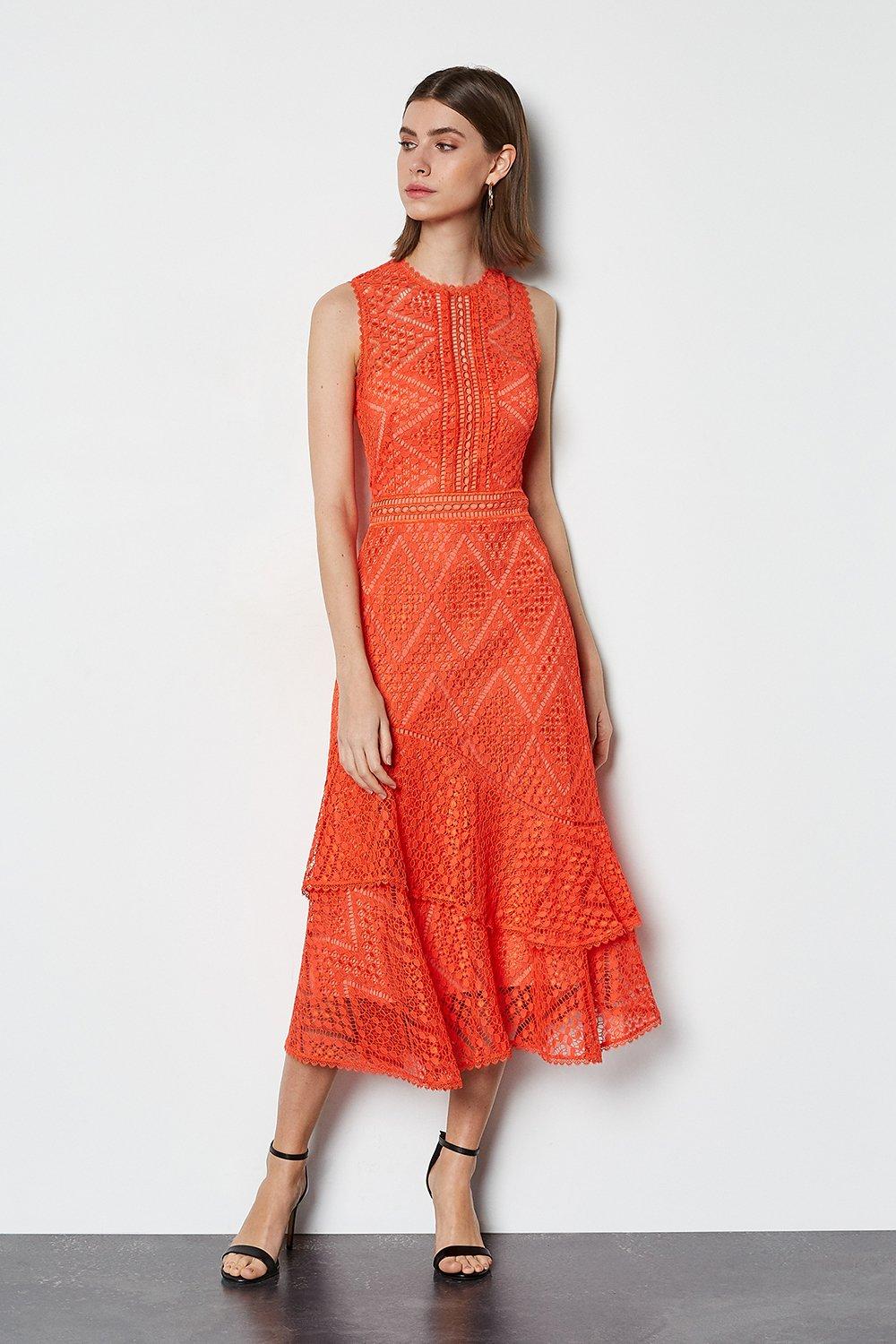 karen millen orange ruffle dress