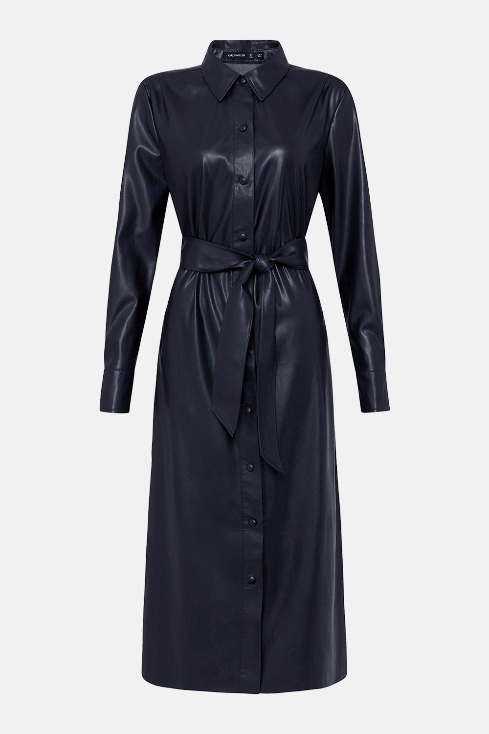 navy midi shirt dress