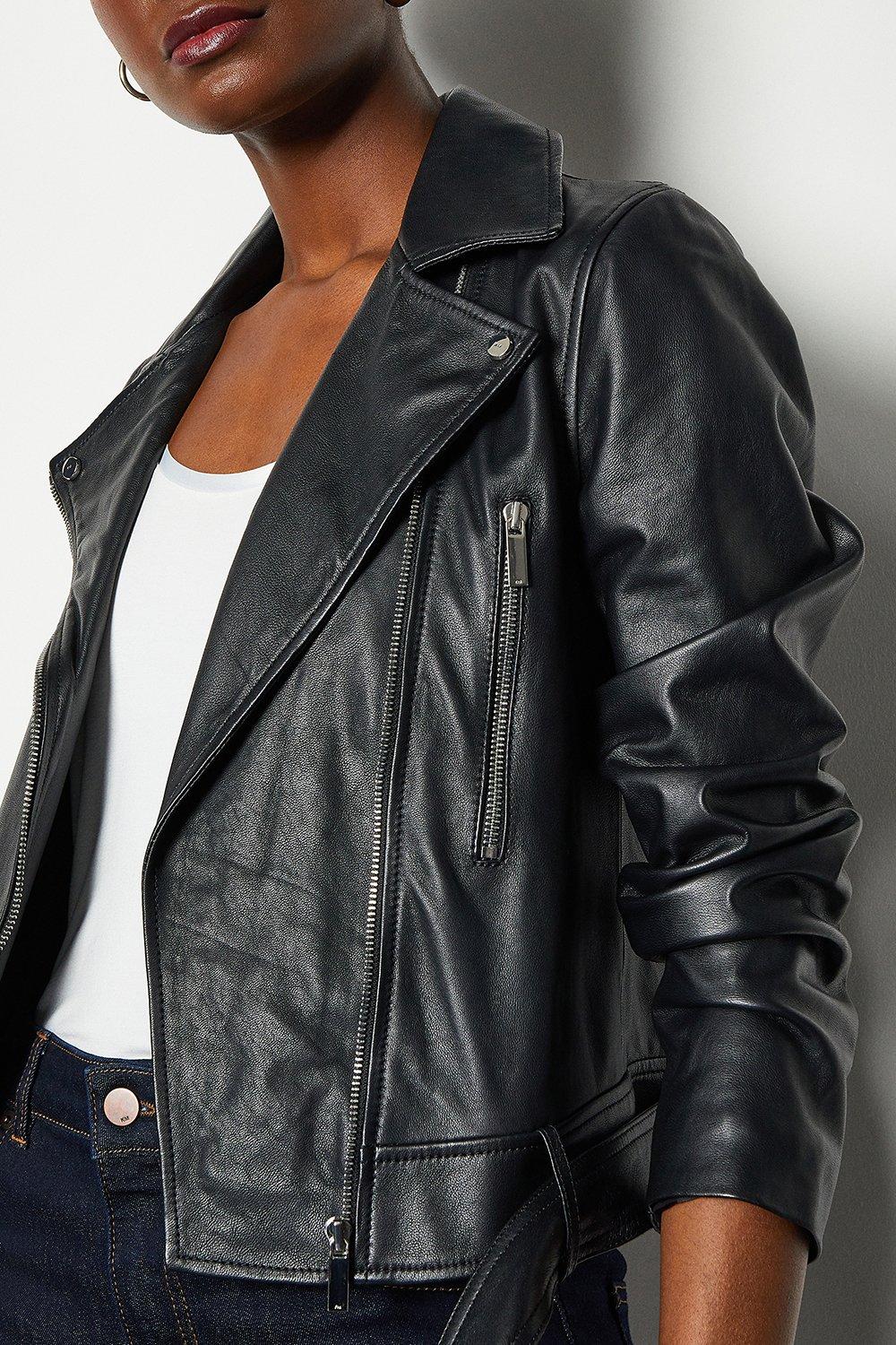 belted leather biker jacket