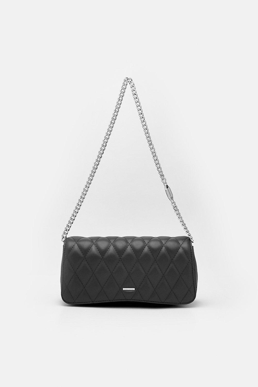 black quilted bag with silver chain