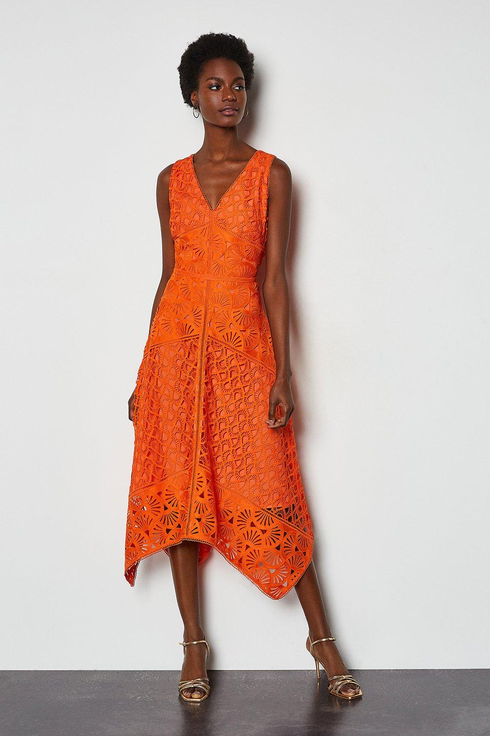 orange lace dress with sleeves