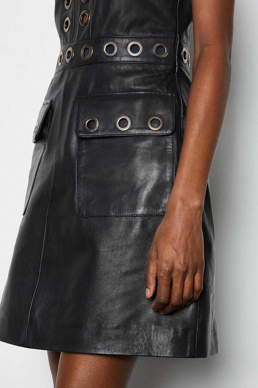 black mini leather dress