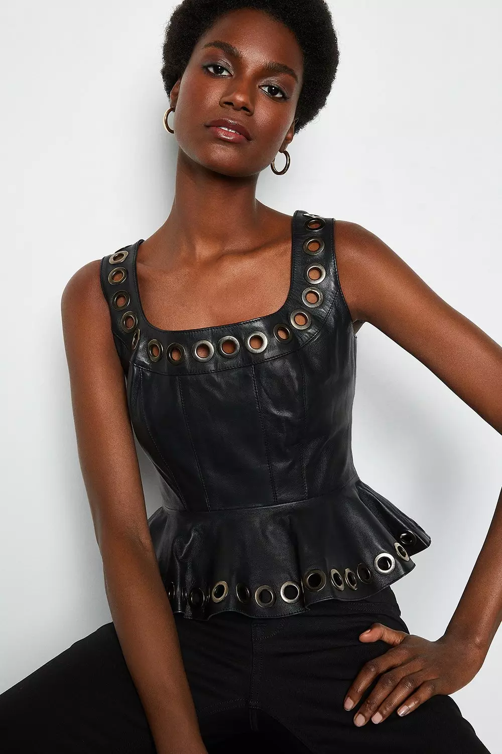 Black leather best sale peplum top