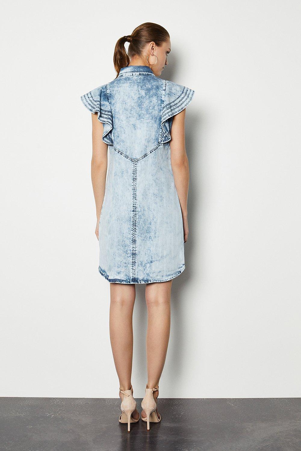 karen millen blue ruffle detail dress