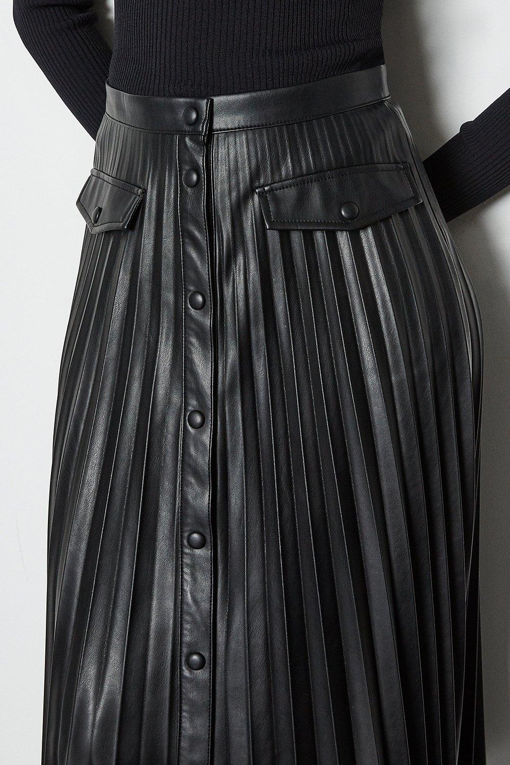 black leather midi skirt size 18