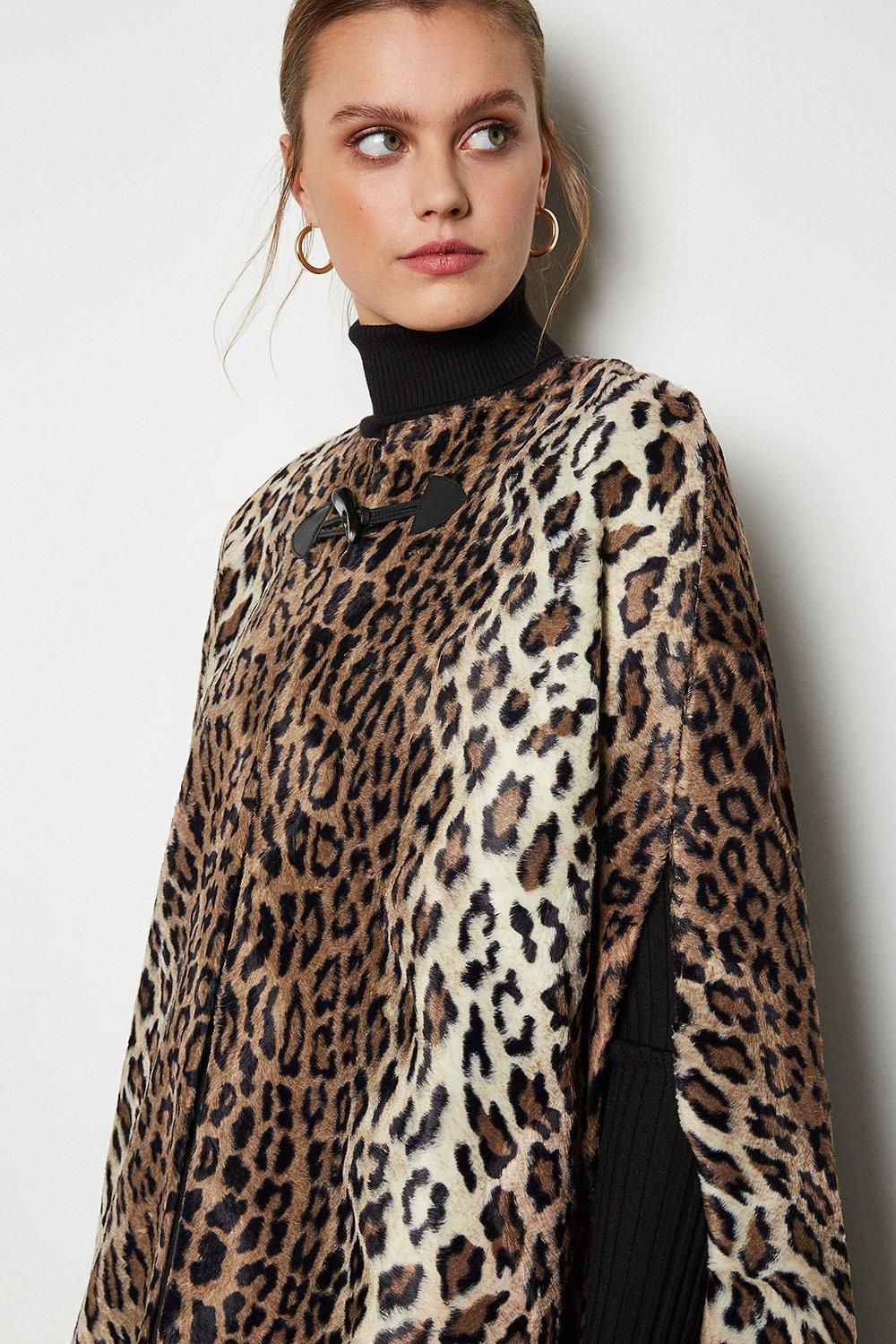 India Convert Frail Leopard Print Faux-Fur Cape | Karen Millen