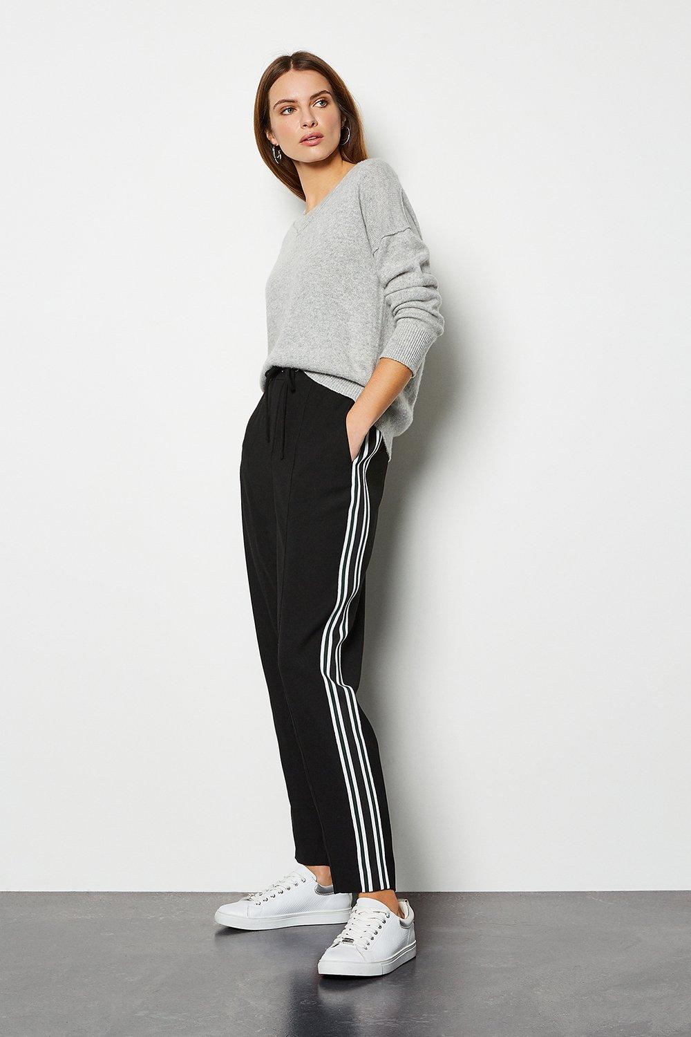 womens black trousers with side stripe