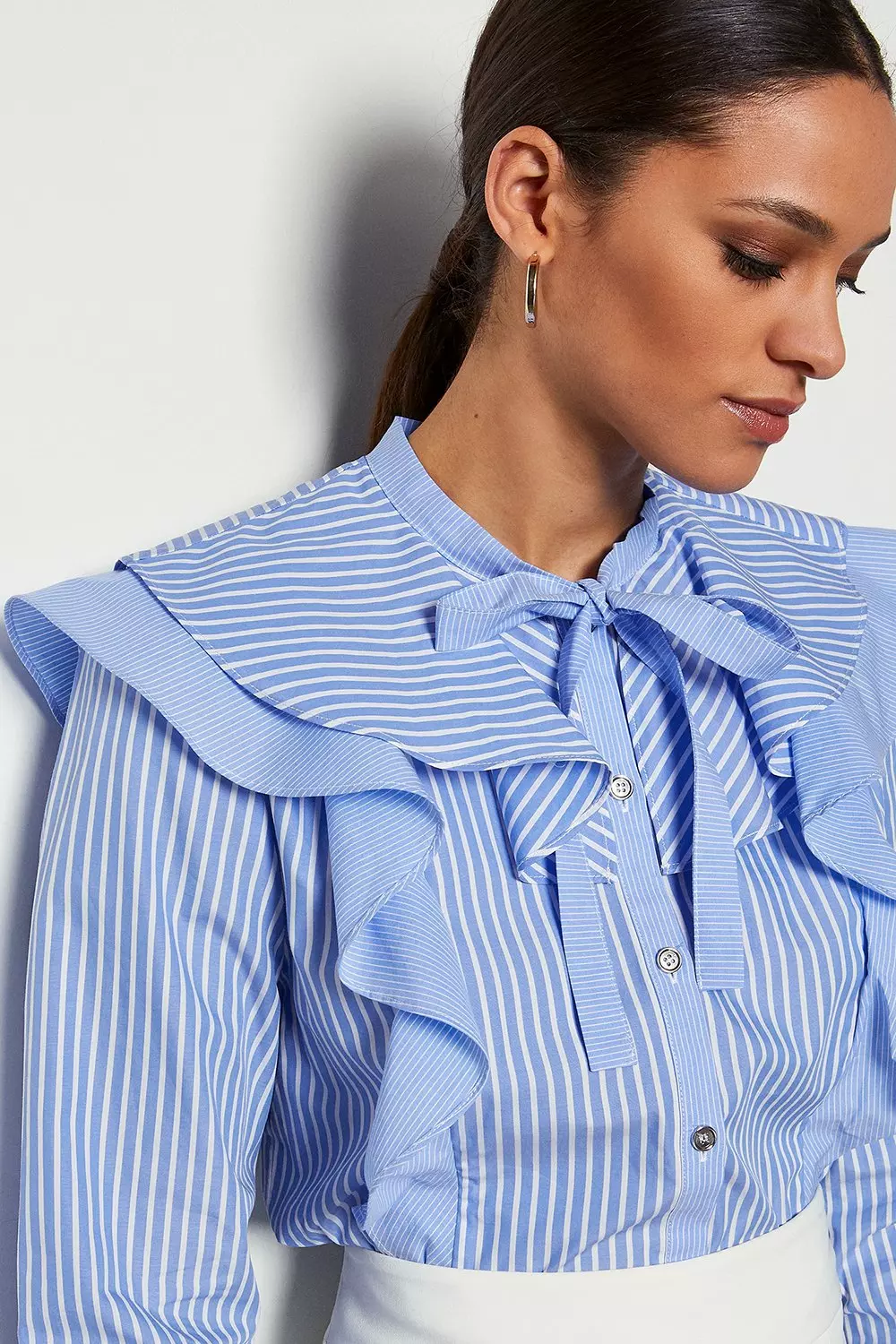 Shop Striped Shirt with Ruffle Detail and Long Sleeves Online