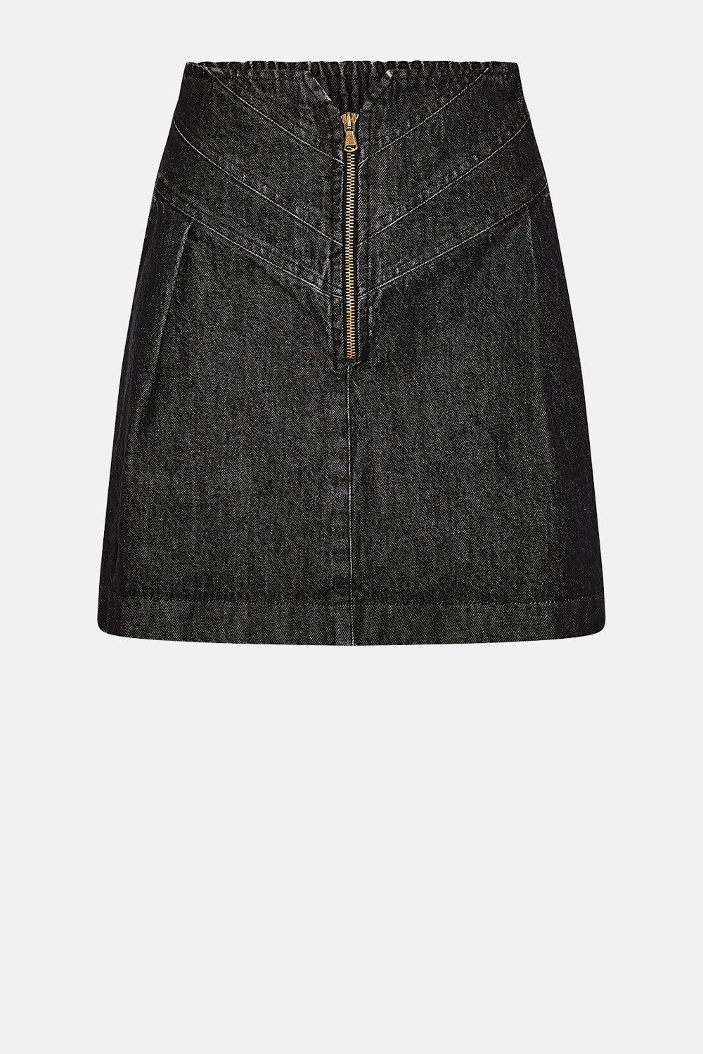 washed black denim skirt