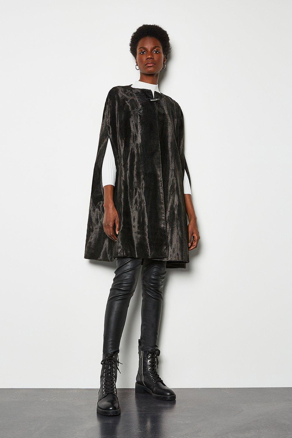 karen millen pony coat black