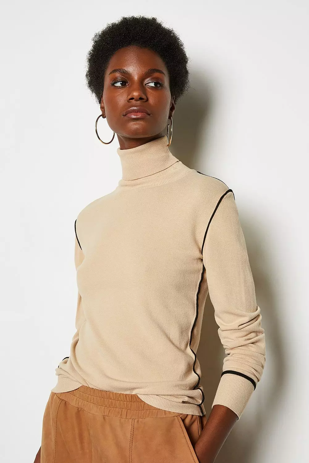 Beige roll clearance neck jumper womens