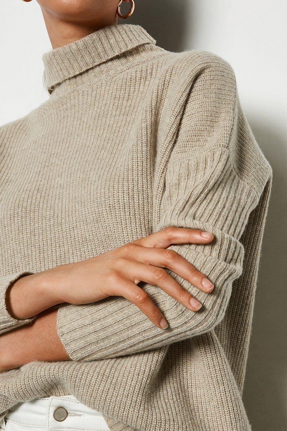 roll neck beige jumper