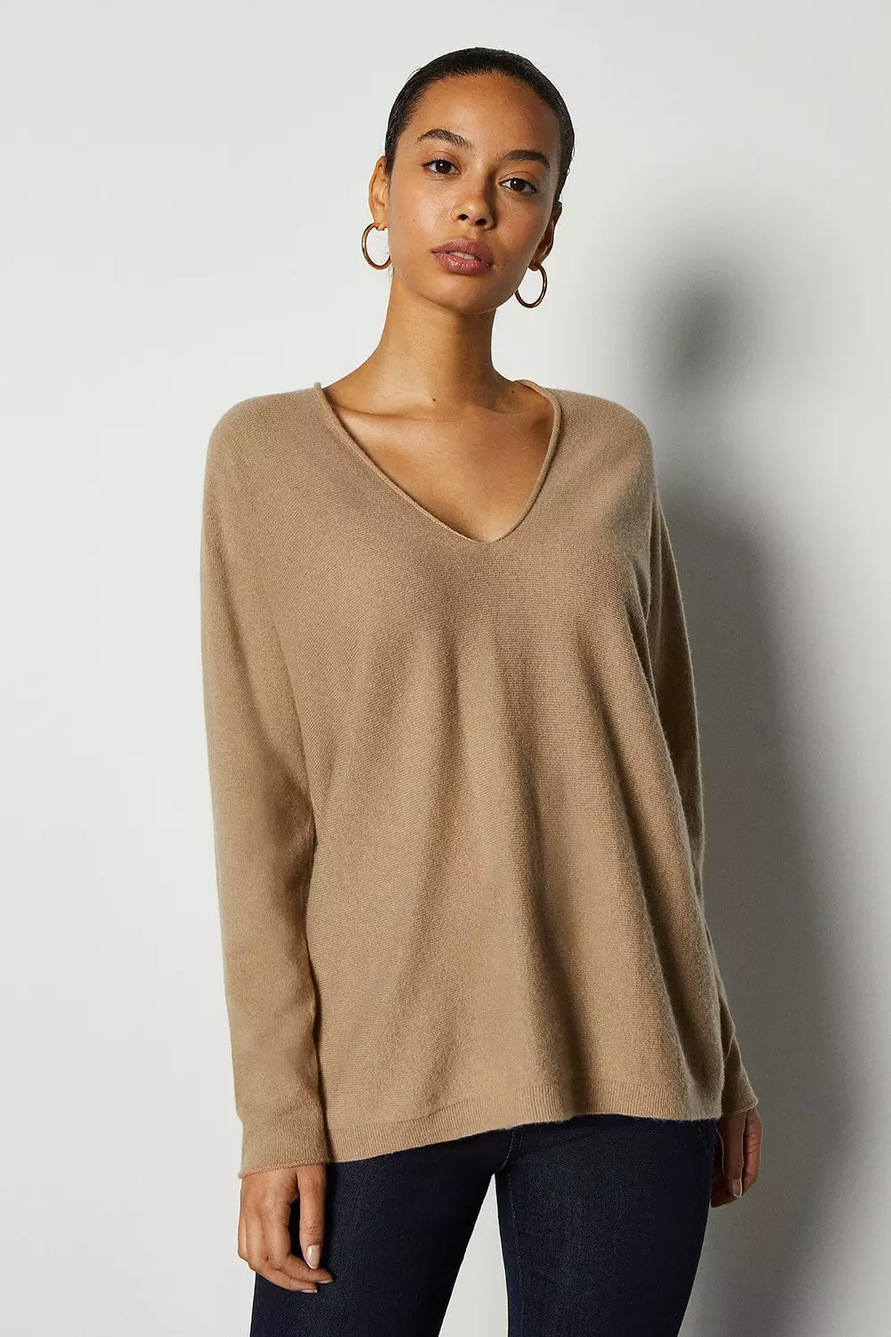 V Neck Cashmere Mix Tunic Sweater Karen Millen