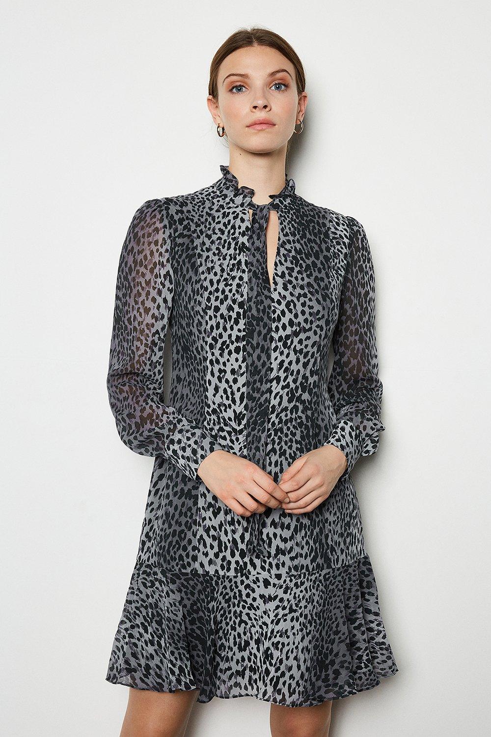 karen millen leopard print ruffle dress
