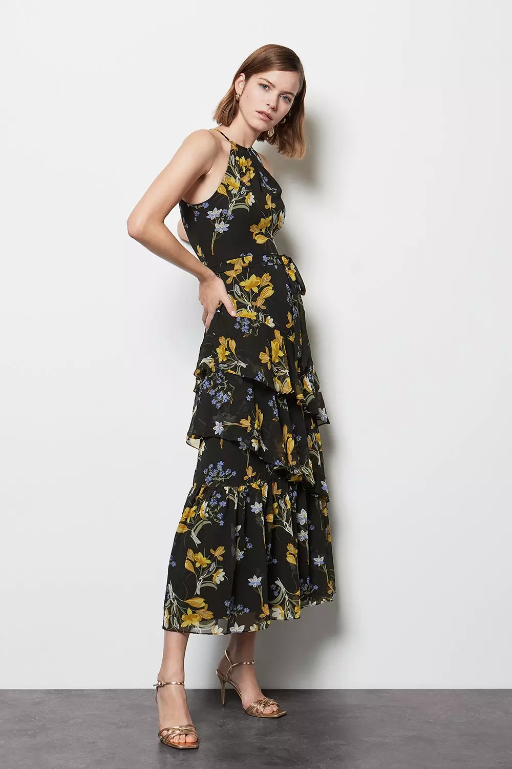 Karen millen ruffled floral hot sale dress