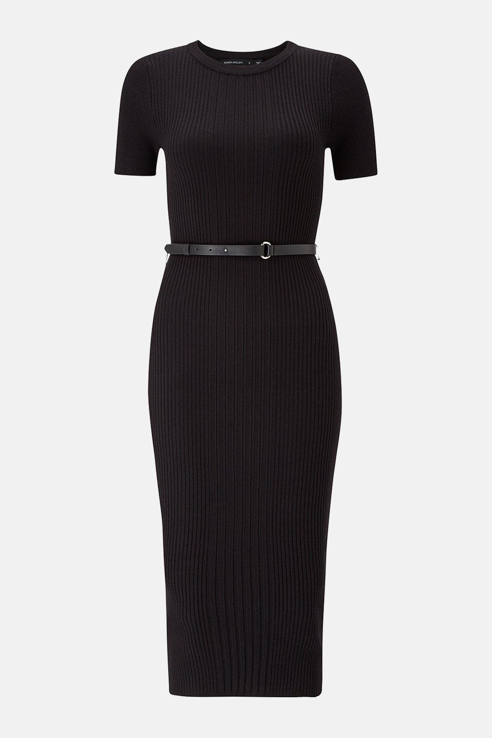 belted ribbed knit dress