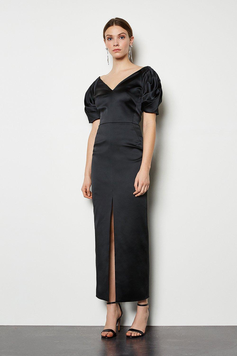 v neck black maxi dress