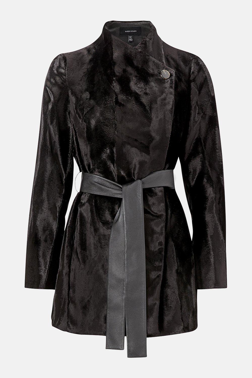 karen millen black fur coat