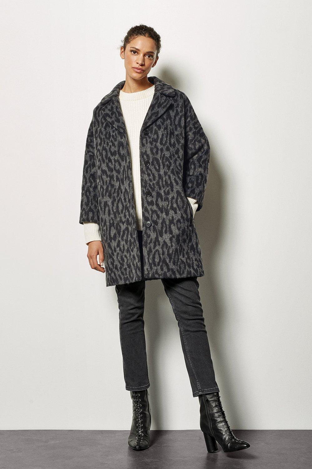 grey leopard print coat