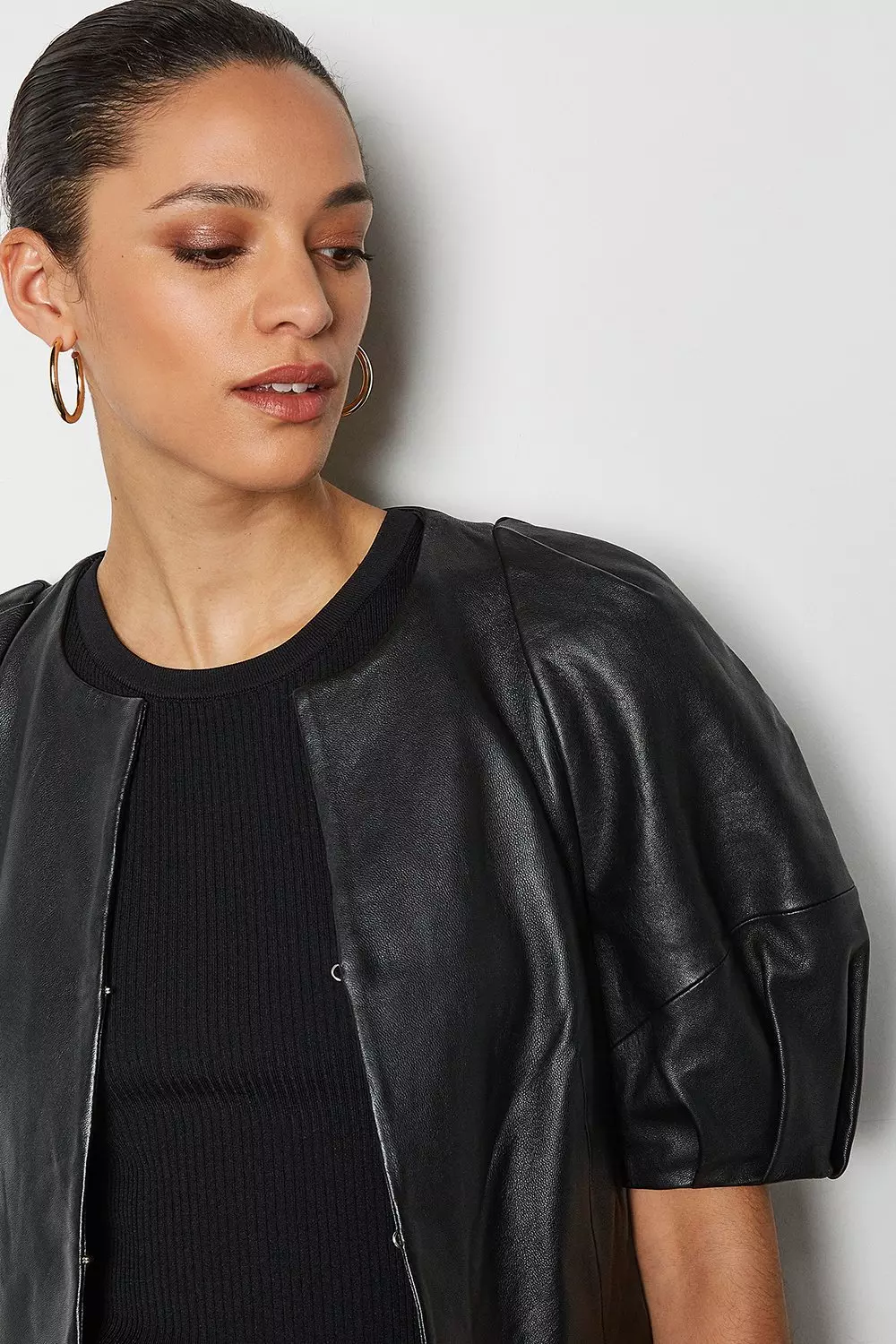 Leather Puff Sleeve Jacket