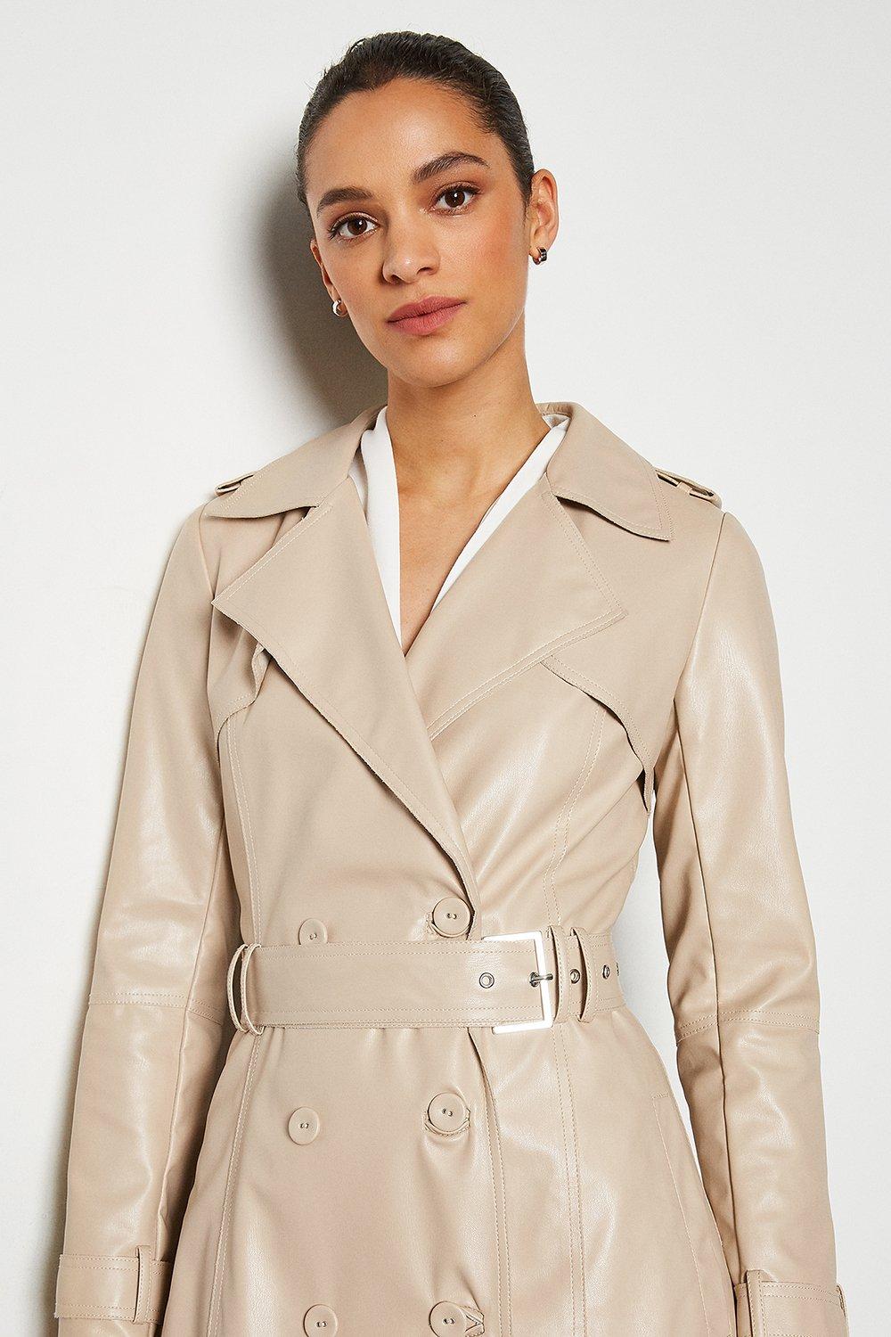 faux leather trench coat womens