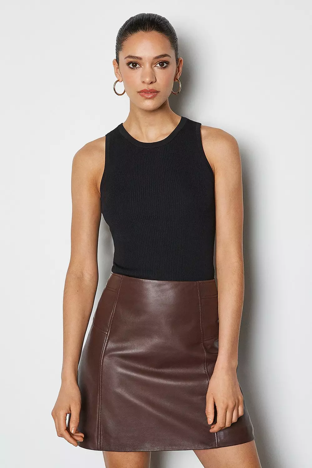 Karen millen faux 2025 leather mini skirt