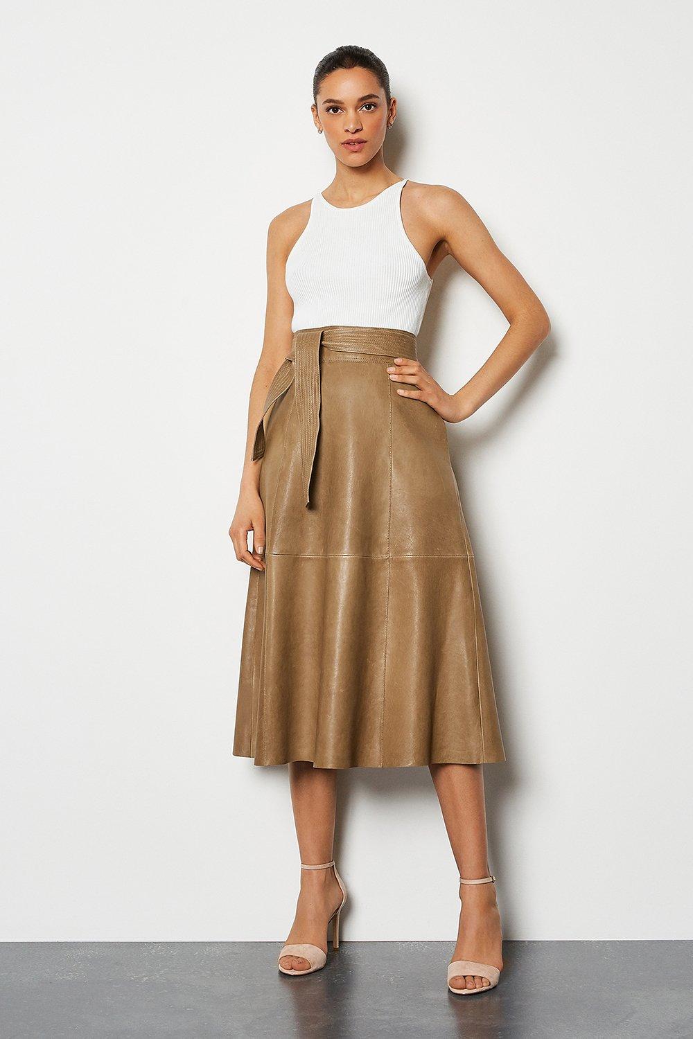 Leather Tie Waist Midi Skirt