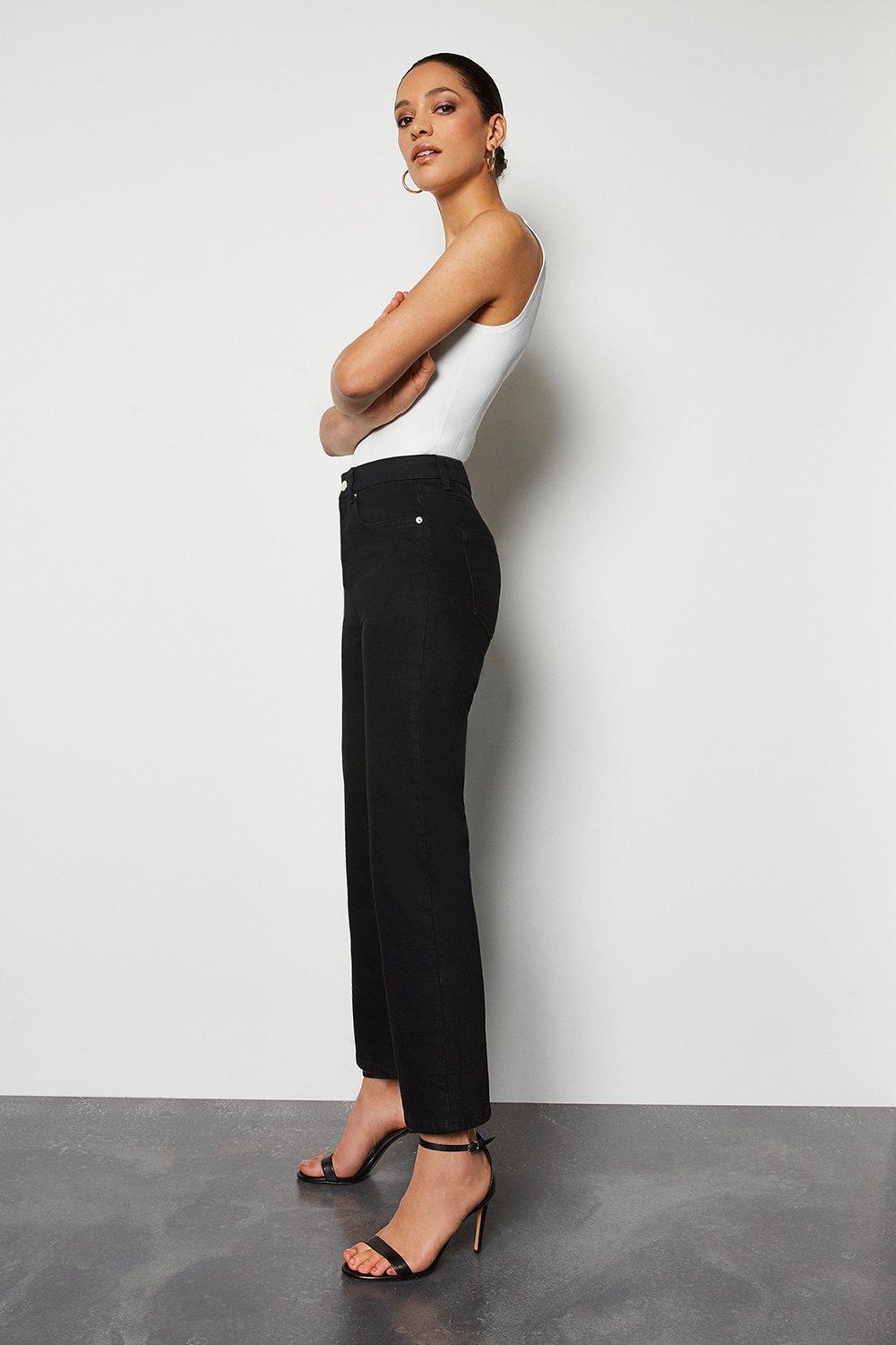 high rise black straight jeans