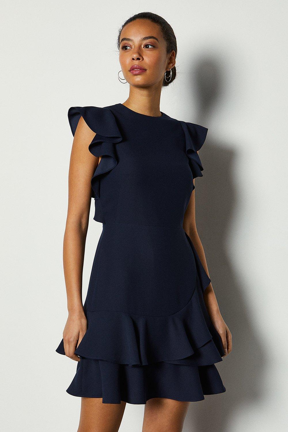 karen millen blue ruffle detail dress