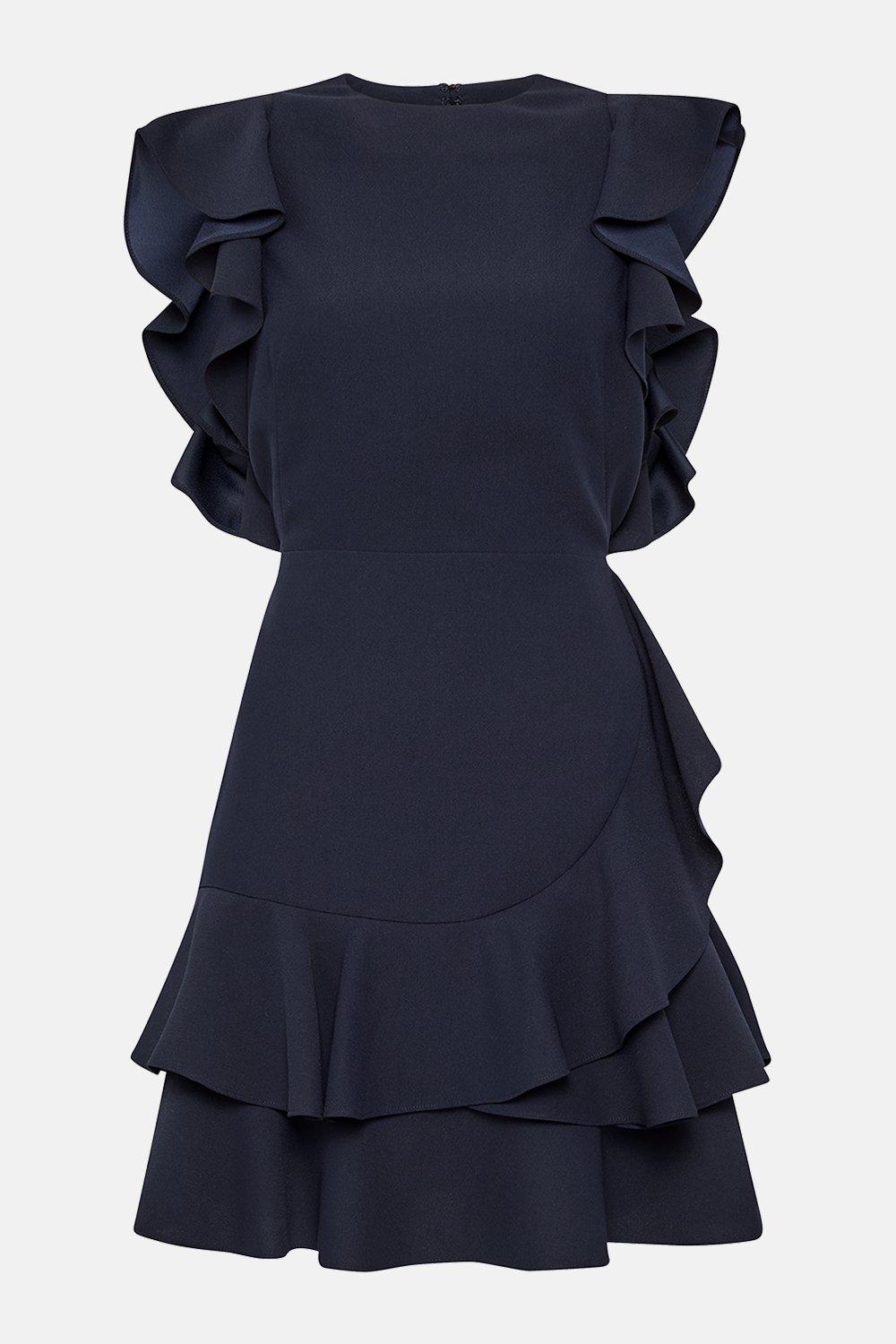 frill sleeve black dress