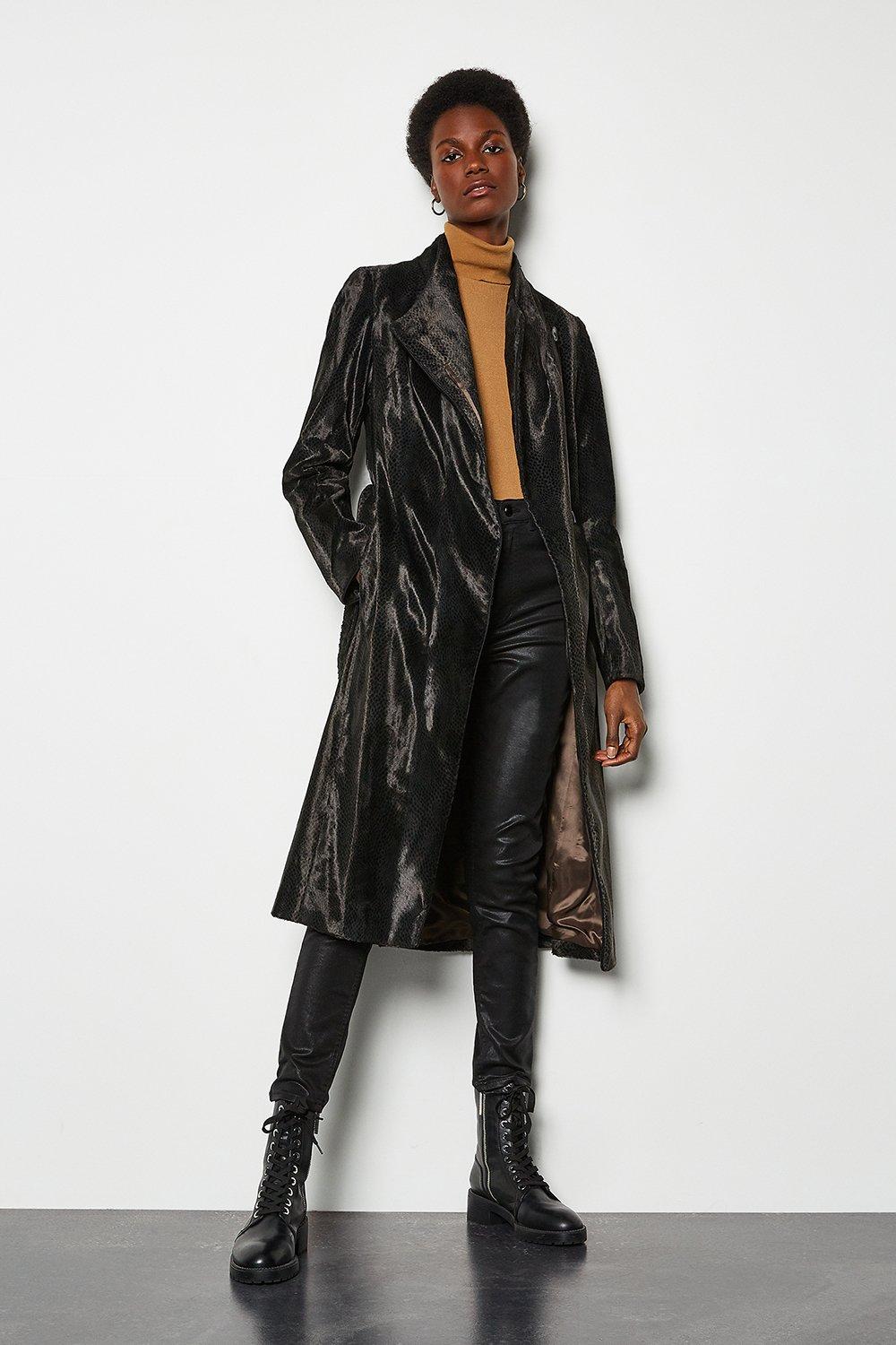 karen millen black signature pony coat