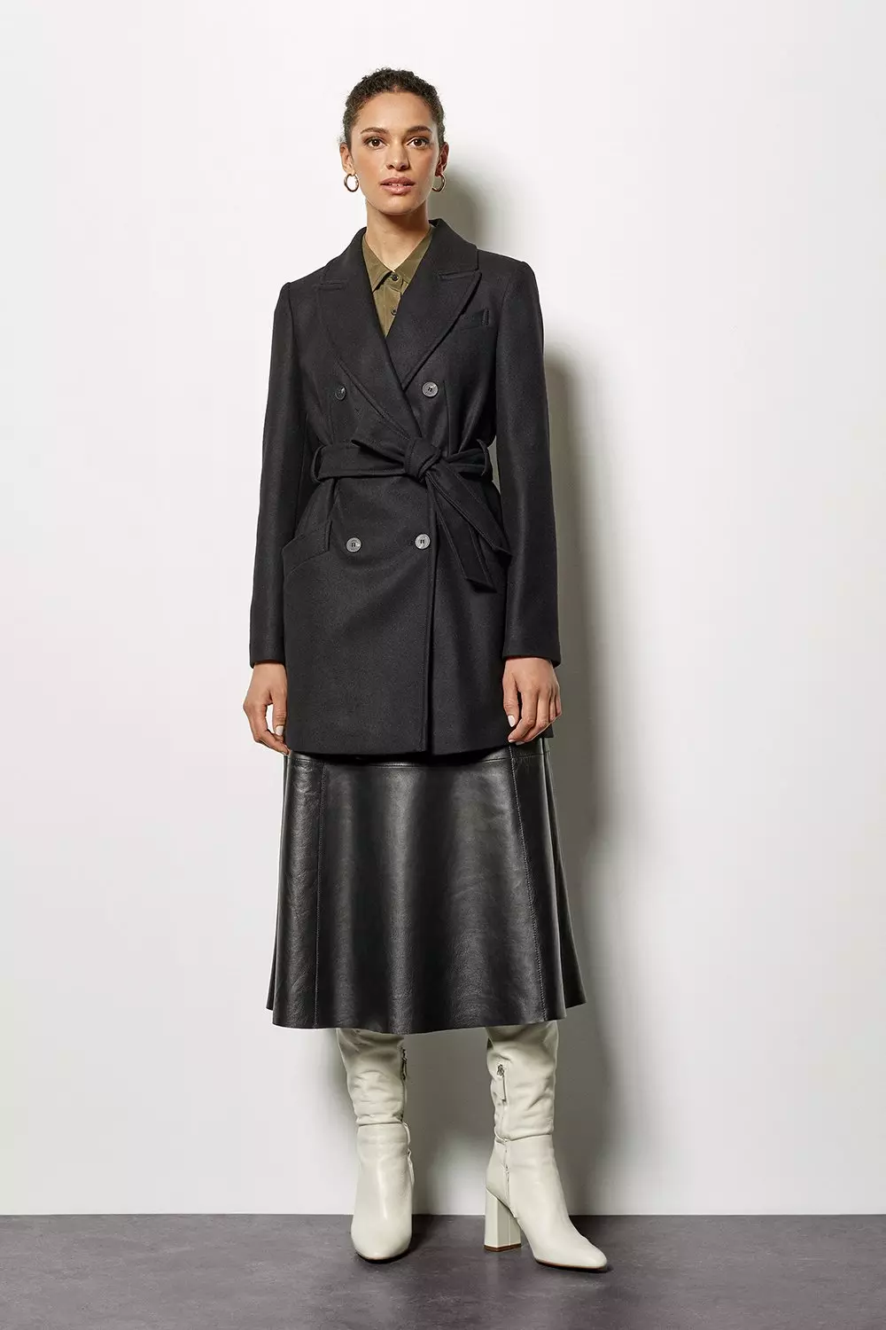 Theory Double-Breasted Belted Trench Coat - Grey
