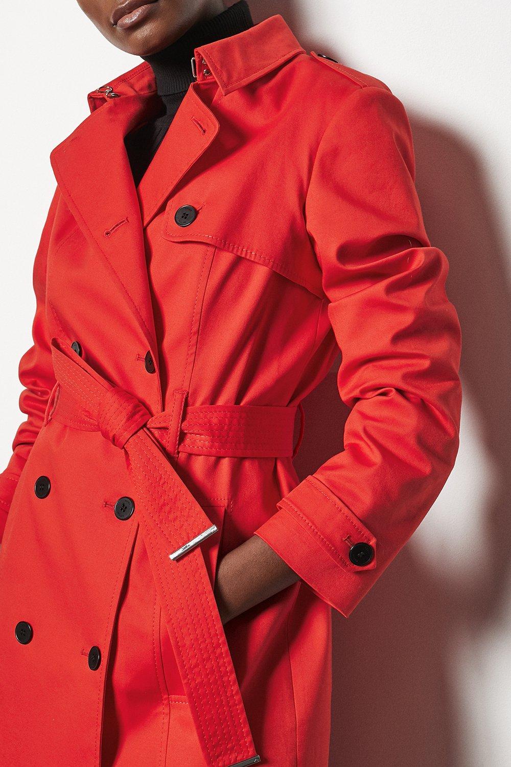 double breasted red trench coat