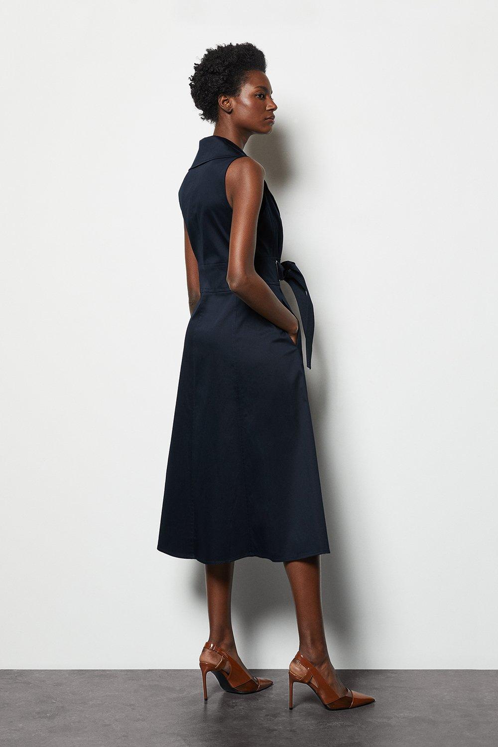 navy tie waist dress